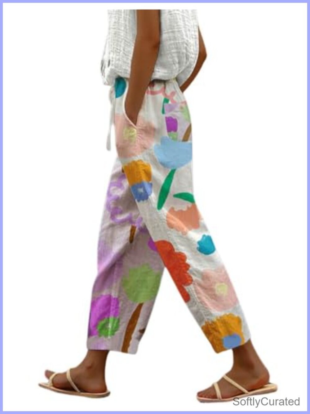 Vintage Floral Print Wide Leg Capri Palazzo Pants with Pockets